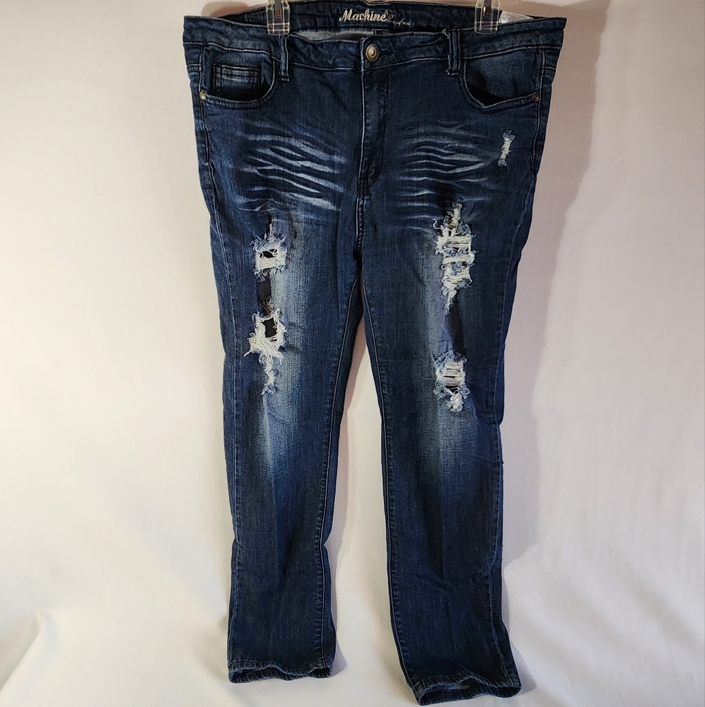 Machine Pour Neuf Mode Jeans Blue Wash Distressed Womens Sz 36